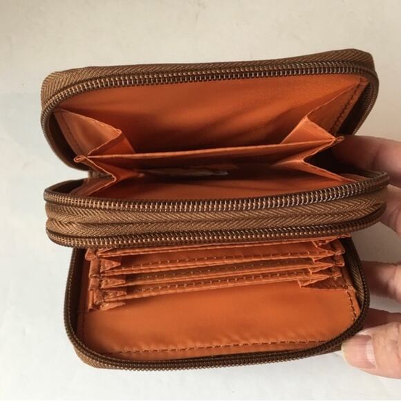 Leather rfid blocking wallet brown double zipper card holder - Picture 2 of 3